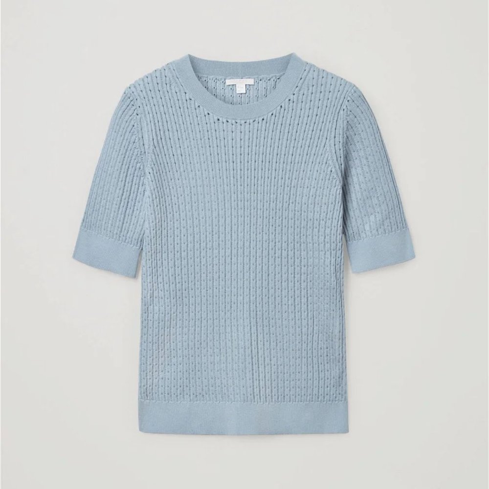 Cos Knitted Silk-Blended Top Size XS Light blue color